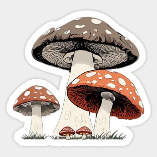 Flat Graphic of Gray and Red Mushrooms Sticker